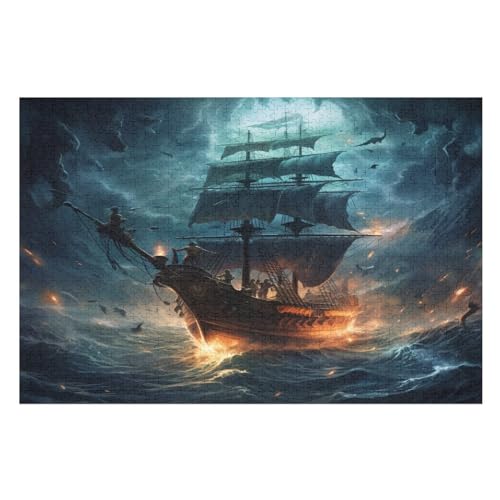 Piratenschiff Holzpuzzle 1000 Teile Klassische Puzzles Erwachsene Kinder Puzzle DIY Kit Holzspielzeug Einzigartiges Geschenk Moderne Wohnkultur （75×50cm） von AAPZY