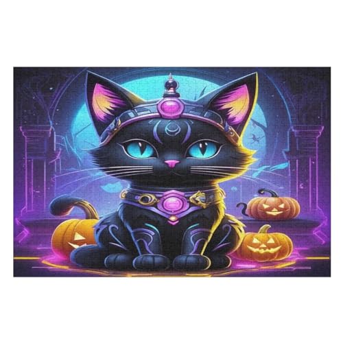 Puzzle 1000 Teile Erwachsene Halloween Katze Holzpuzzle Für Erwachsene Lernspiel Herausforderungsspielzeug 1000-teilige The Puzzles Für Erwachsene Kinder （75×50cm） von AAPZY