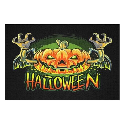 Puzzle 1000 Teile Erwachsene Halloween-Kürbis Holzpuzzle Für Erwachsene Lernspiel Herausforderungsspielzeug 1000-teilige The Puzzles Für Erwachsene Kinder （75×50cm） von AAPZY