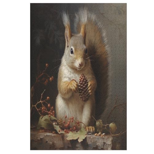 Puzzle Für Erwachsene, Eichhörnchen, 1000 Puzzleteile Für Kinder, Holzpuzzles, Geeignet Für Erwachsene, Lernspiel, Herausforderungsspielzeug （78×53cm） von AAPZY