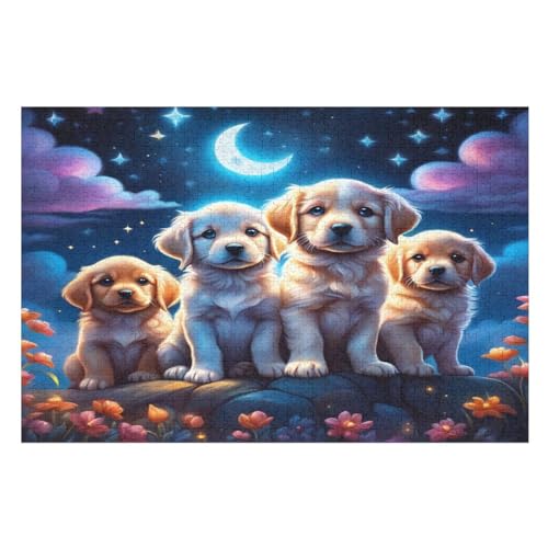 Puzzle Für Erwachsene, süßer Hund, 1000 Puzzleteile Für Kinder, Holzpuzzles, Geeignet Für Erwachsene, Lernspiel, Herausforderungsspielzeug （75×50cm） von AAPZY