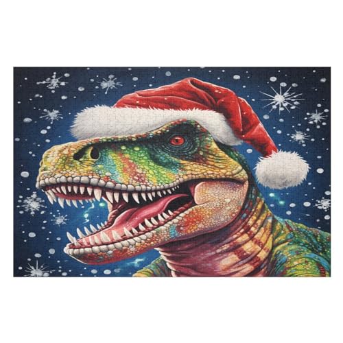 Puzzle Für Kinder, Christmas Dinosaurier -Puzzle Für Erwachsene, 1000-teiliges Holzpuzzle Für Jugendliche Und Erwachsene, Tolles （75×50cm） von AAPZY