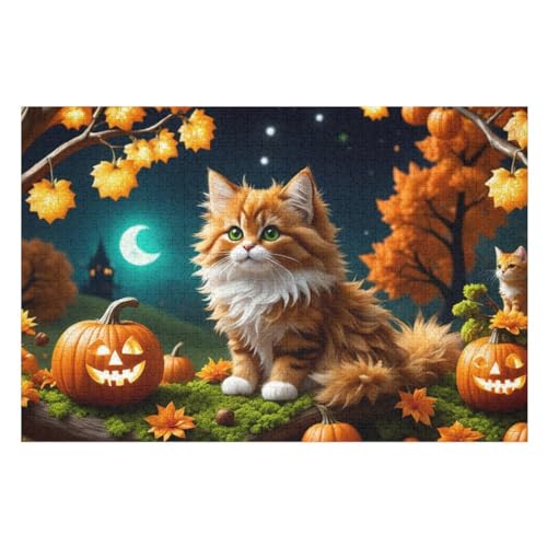 Puzzle Für Kinder, Halloween Katze -Puzzle Für Erwachsene, 1000-teiliges Holzpuzzle Für Jugendliche Und Erwachsene, Tolles （75×50cm） von AAPZY