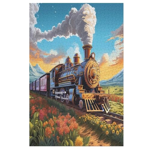 Puzzles Für Erwachsene, 1000 Teile, Dampfzug, Kreative Holzpuzzles, Praktisches Spiel, Familiendekoration （78×53cm） von AAPZY
