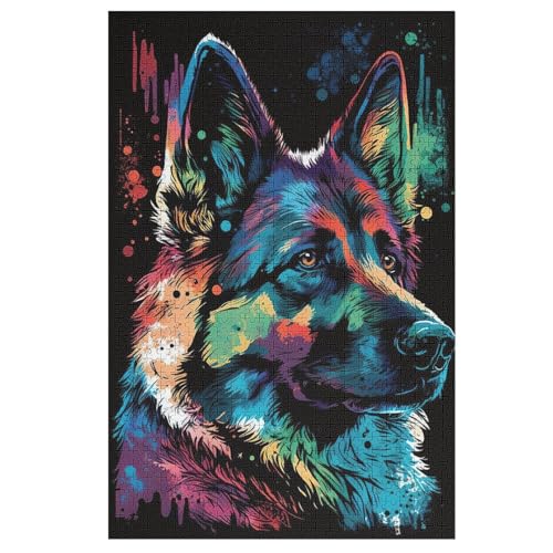 Puzzles Für Erwachsene, 1000 Teile, Deutscher Schäferhund, Kreative Holzpuzzles, Praktisches Spiel, Familiendekoration （78×53cm） von AAPZY
