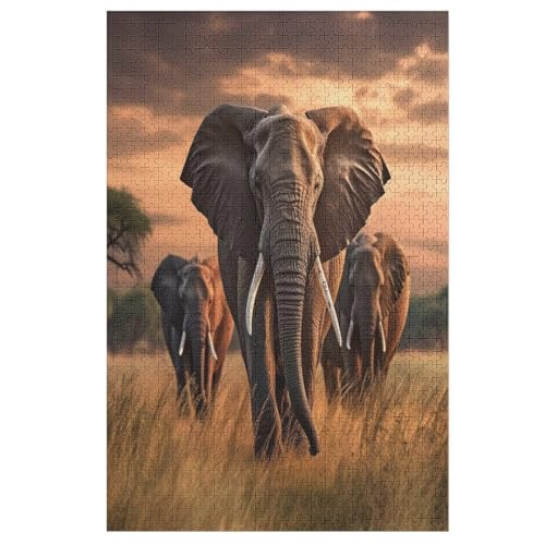 Puzzles Für Erwachsene, 1000 Teile, Elefants, Kreative Holzpuzzles, Praktisches Spiel, Familiendekoration （78×53cm） von AAPZY