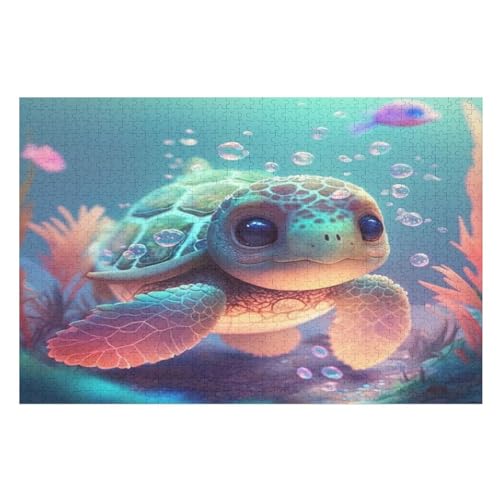 Puzzles Für Erwachsene, 1000 Teile, Meer Schildkröte, Kreative Holzpuzzles, Praktisches Spiel, Familiendekoration （75×50cm） von AAPZY