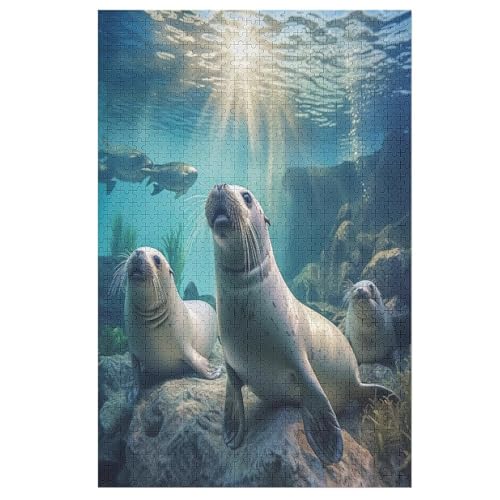 Puzzles Für Erwachsene, 1000 Teile, Robbe, Kreative Holzpuzzles, Praktisches Spiel, Familiendekoration （78×53cm） von AAPZY