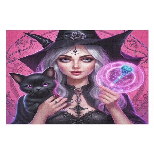 Puzzles Für Erwachsene, Puzzle Halloween-Hexe, 1000 Teile, Puzzle Aus Holz Für Erwachsene Und Kinder Ab 12 Jahren, Lernspielzeug （75×50cm） von AAPZY