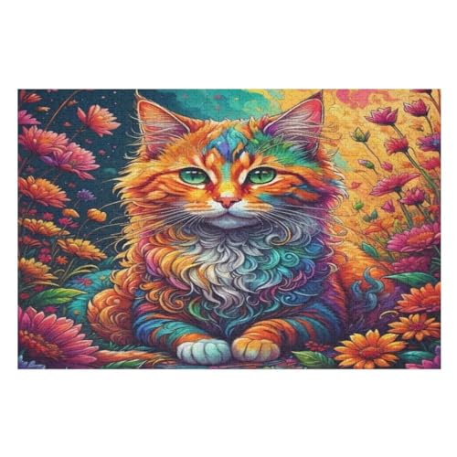 Puzzles Für Erwachsene, Puzzle Niedliche Katze, 1000 Teile, Puzzle Aus Holz Für Erwachsene Und Kinder Ab 12 Jahren, Lernspielzeug （75×50cm） von AAPZY