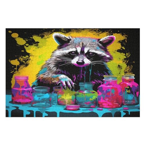 Puzzles Für Erwachsene, Puzzle Waschbär, 1000 Teile, Puzzle Aus Holz Für Erwachsene Und Kinder Ab 12 Jahren, Lernspielzeug （75×50cm） von AAPZY