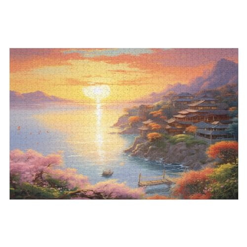 Puzzles Für Erwachsene, Sonnenuntergang über dem Hafen Puzzle, 1000 Teile, Kreatives Puzzle, Geistiges Spielzeug, Kinder, Montagespiele （75×50cm） von AAPZY