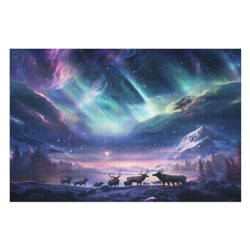 Puzzles Für Erwachsene 1000 Teiliges Aurora Elk Puzzles Für Erwachsene Holzbrettpuzzles Denksportaufgaben Für Erwachsene （75×50cm） von AAPZY