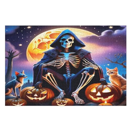 Puzzles Für Erwachsene 1000 Teiliges Halloween-Skelett Puzzles Für Erwachsene Holzbrettpuzzles Denksportaufgaben Für Erwachsene （75×50cm） von AAPZY