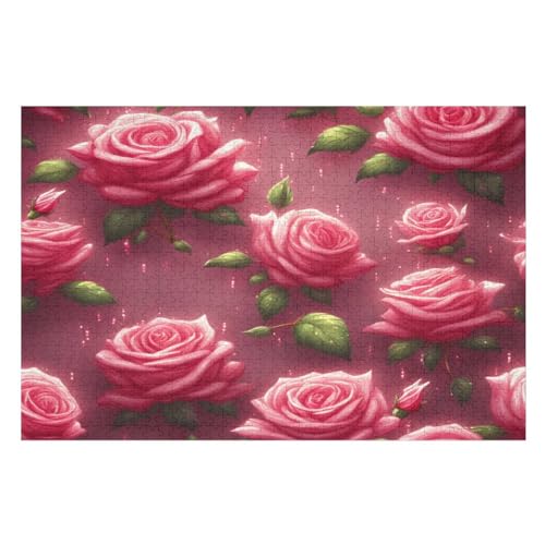 Rose Holzpuzzle 1000 Teile Klassische Puzzles Erwachsene Kinder Puzzle DIY Kit Holzspielzeug Einzigartiges Geschenk Moderne Wohnkultur （75×50cm） von AAPZY
