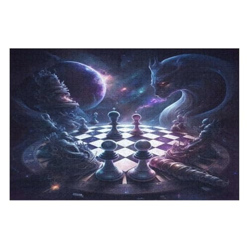 Schachbrett Holzpuzzle 1000 Teile Klassische Puzzles Erwachsene Kinder Puzzle DIY Kit Holzspielzeug Einzigartiges Geschenk Moderne Wohnkultur （75×50cm） von AAPZY
