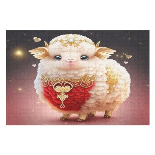 Schaf Holzpuzzle 1000 Teile, Knobelspiele Für Erwachsene, Teenager, Puzzles Unmögliche - Kinder Puzzle Zimmer Deko （75×50cm） von AAPZY
