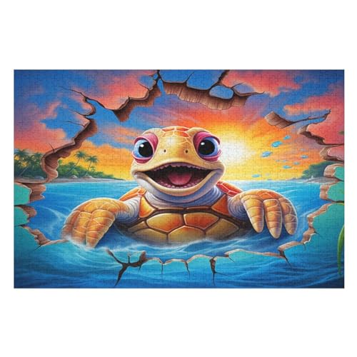 Schildkröte -Puzzle, 1000 Teile,Holzpuzzle Für Erwachsene Kinder, Lustiges Spielzeug, Denkspiel, Spielzeug, Bildungsspiel, Herausforderung, Pädagogisch, （75×50cm） von AAPZY