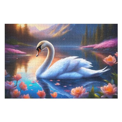 Schwan Holzpuzzle 1000 Teile Klassische Puzzles Erwachsene Kinder Puzzle DIY Kit Holzspielzeug Einzigartiges Geschenk Moderne Wohnkultur （75×50cm） von AAPZY