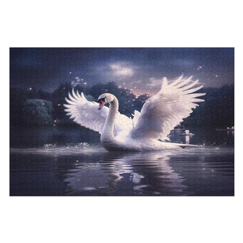 Schwan Holzpuzzle 1000 Teile Klassische Puzzles Erwachsene Kinder Puzzle DIY Kit Holzspielzeug Einzigartiges Geschenk Moderne Wohnkultur （75×50cm） von AAPZY