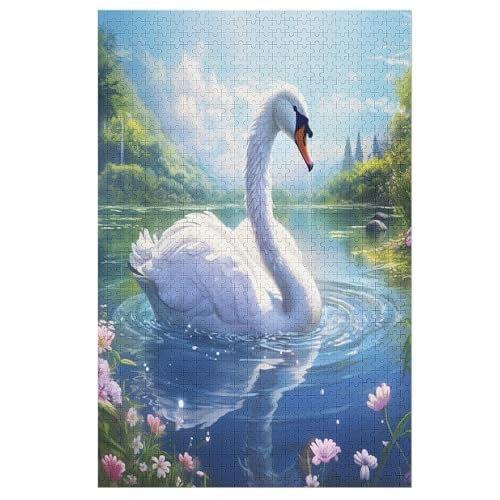 Schwan Holzpuzzle 1000 Teile Klassische Puzzles Erwachsene Kinder Puzzle DIY Kit Holzspielzeug Einzigartiges Geschenk Moderne Wohnkultur （78×53cm） von AAPZY