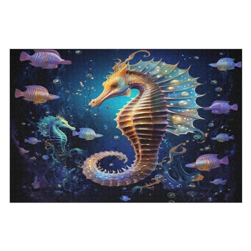 SeaPferd Puzzle 1000 Teile, Holzpuzzle Für Erwachsene, Impossible Puzzle, Geschicklichkeitsspiel Für Die Ganze Familie, Puzzle Farbenfrohes Legespiel Kinder Puzzles （75×50cm） von AAPZY
