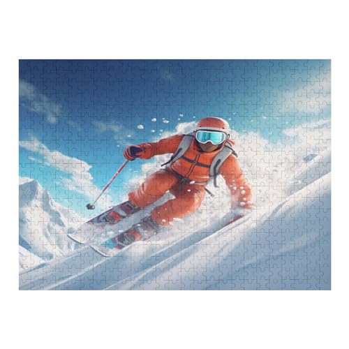 Skifahren im Schnee 500 Teile Puzzle Für Erwachsene, Herausforderung Puzzles - Familienpuzzle Verringerter Druck Schwieriges Puzzle Rahmen Holzpuzzle Für Erwachsene Kinder 12+ （52×38cm） von AAPZY