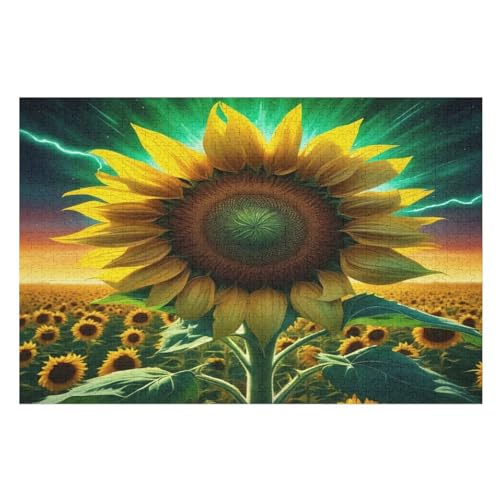 Sonnenblume Holzpuzzle 1000 Teile Klassische Puzzles Erwachsene Kinder Puzzle DIY Kit Holzspielzeug Einzigartiges Geschenk Moderne Wohnkultur （75×50cm） von AAPZY