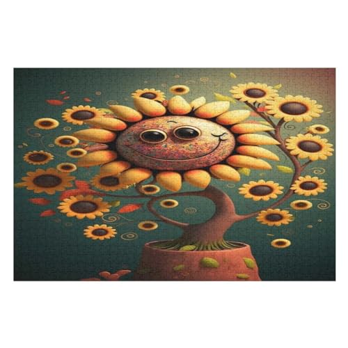 Sonnenblume -Puzzle, 1000 Teile,Holzpuzzle Für Erwachsene Kinder, Lustiges Spielzeug, Denkspiel, Spielzeug, Bildungsspiel, Herausforderung, Pädagogisch, （75×50cm） von AAPZY