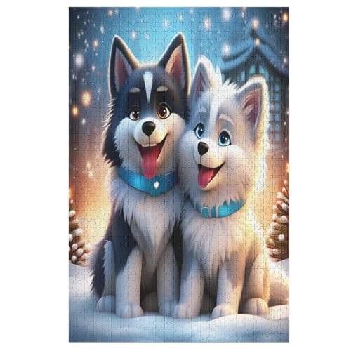 Süßer Husky Puzzle 1000 Teile, Holzpuzzle Für Erwachsene, Impossible Puzzle, Geschicklichkeitsspiel Für Die Ganze Familie, Puzzle Farbenfrohes Legespiel Kinder Puzzles （78×53cm） von AAPZY