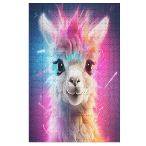 Süßes Alpaka Holzpuzzle 1000 Teile,Puzzles Für Erwachsene, Impossible Puzzle, Geschicklichkeitsspiel Für Die Ganze Familie,Home Dekoration Puzzle, Puzzle Kinder Legespiel （78×53cm） von AAPZY
