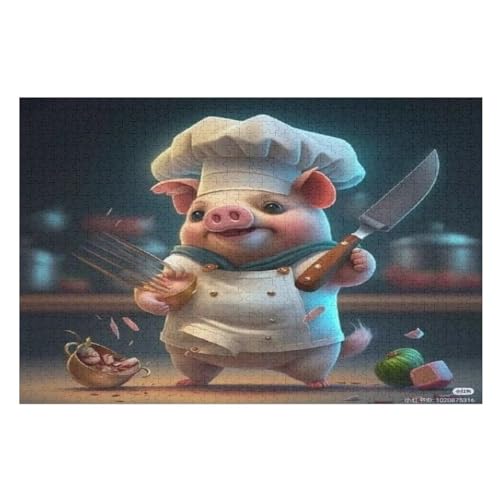 Süßes Schwein 1000 Teile Puzzles Für Erwachsene Holzpuzzle Familienpuzzlespiel Stressabbau-Puzzle Für Erwachsene Kinder Ab 12 Jahren （75×50cm） von AAPZY