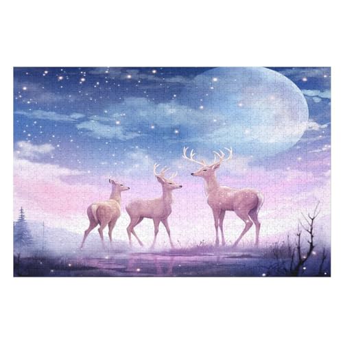 Tier Hirsch 1000 Teile Puzzles Für Erwachsene Holzpuzzle Familienpuzzlespiel Stressabbau-Puzzle Für Erwachsene Kinder Ab 12 Jahren （75×50cm） von AAPZY