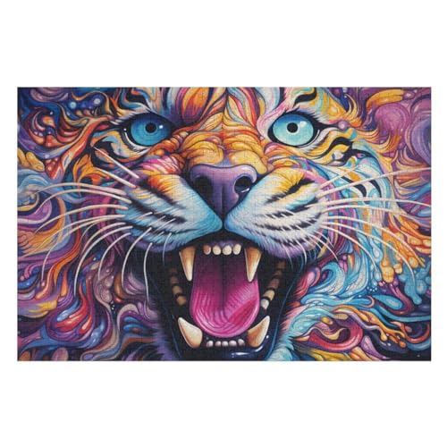 Tiger Holzpuzzle 1000 Teile Klassische Puzzles Erwachsene Kinder Puzzle DIY Kit Holzspielzeug Einzigartiges Geschenk Moderne Wohnkultur （75×50cm） von AAPZY