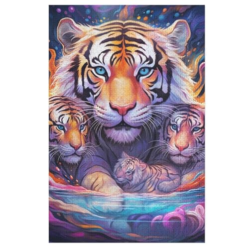 Tiger Puzzle 1000 Teile, Holzpuzzle Für Erwachsene, Impossible Puzzle, Geschicklichkeitsspiel Für Die Ganze Familie, Puzzle Farbenfrohes Legespiel Kinder Puzzles （78×53cm） von AAPZY