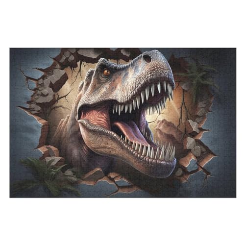 Tyrannosaurus Rex Puzzle 1000 Teile, Holzpuzzle Für Erwachsene, Impossible Puzzle, Geschicklichkeitsspiel Für Die Ganze Familie, Puzzle Farbenfrohes Legespiel Kinder Puzzles （75×50cm） von AAPZY