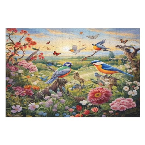 Vogels and Flowers -Puzzle, 1000 Teile,Holzpuzzle Für Erwachsene Kinder, Lustiges Spielzeug, Denkspiel, Spielzeug, Bildungsspiel, Herausforderung, Pädagogisch, （75×50cm） von AAPZY