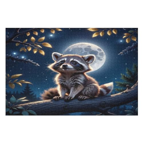 Waschbär Holzpuzzle 1000 Teile Klassische Puzzles Erwachsene Kinder Puzzle DIY Kit Holzspielzeug Einzigartiges Geschenk Moderne Wohnkultur （75×50cm） von AAPZY