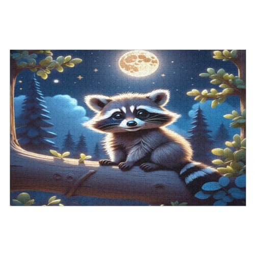 Waschbär Holzpuzzle 1000 Teile Klassische Puzzles Erwachsene Kinder Puzzle DIY Kit Holzspielzeug Einzigartiges Geschenk Moderne Wohnkultur （75×50cm） von AAPZY