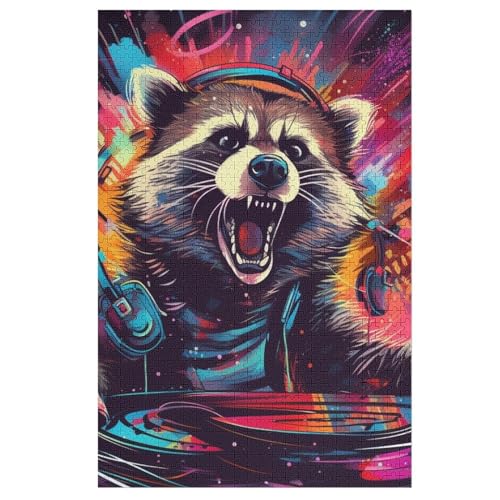Waschbär -Puzzle, 1000 Teile,Holzpuzzle Für Erwachsene Kinder, Lustiges Spielzeug, Denkspiel, Spielzeug, Bildungsspiel, Herausforderung, Pädagogisch, （78×53cm） von AAPZY