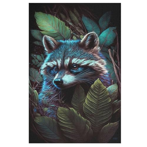 Waschbär Puzzle Für Erwachsene 1000 Teile Premium 100% Recyceltes Brett Zum Lernen, Lernspielzeug, Familienspiele Kinder Holzpuzzle （78×53cm） von AAPZY