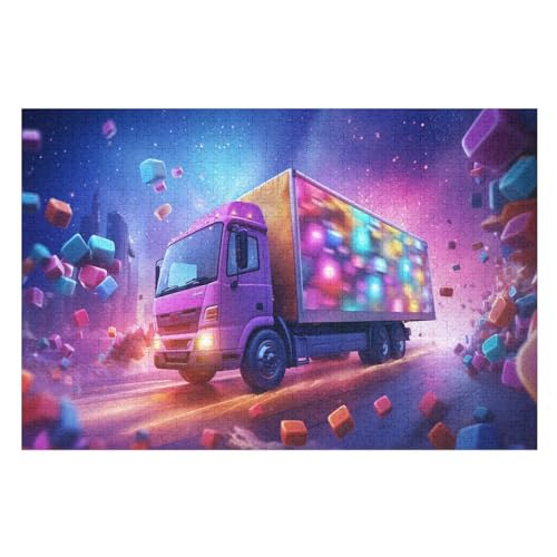 Weihnachts-LKW Puzzles 1000 Teile Erwachsener Kniffel Spaß Für Die Ganze Familie - 1000 Puzzleteilige Motive, Holzpuzzle Kinder Erwachsene, Impossible Puzzle Schwer （75×50cm） von AAPZY