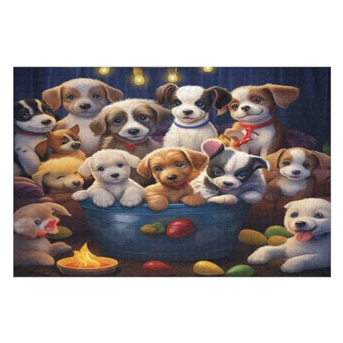 Welpen,1000 Teile,Holzpuzzle,einzigartiges Puzzle,kreatives Puzzle,Geschenk Für Erwachsene,Familienspiel,Herausforderungsaktivität,（75×50cm） von AAPZY