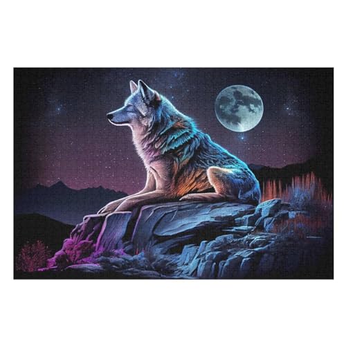 Wolf Holzpuzzle 1000 Teile Klassische Puzzles Erwachsene Kinder Puzzle DIY Kit Holzspielzeug Einzigartiges Geschenk Moderne Wohnkultur （75×50cm） von AAPZY