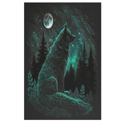 Wolf -Puzzle, 1000 Teile,Holzpuzzle Für Erwachsene Kinder, Lustiges Spielzeug, Denkspiel, Spielzeug, Bildungsspiel, Herausforderung, Pädagogisch, （78×53cm） von AAPZY
