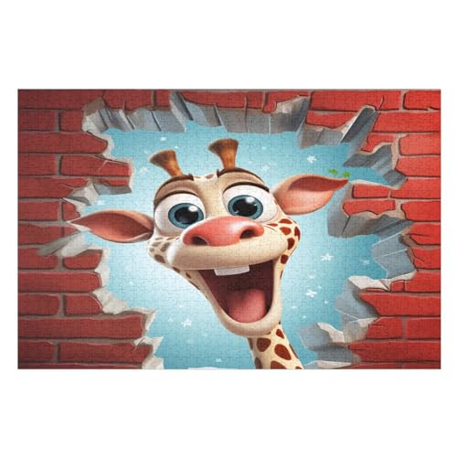 süße Giraffe Puzzle 1000 Teile,Puzzles Für Erwachsene, Impossible Puzzle, Geschicklichkeitsspiel Für Die Ganze Familie, Puzzle Kinder,Holzpuzzle-Geschenk,Raumdekoration, （75×50cm） von AAPZY