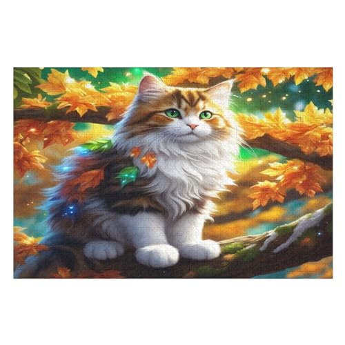süße Katze Holzpuzzle 1000 Teile Klassische Puzzles Erwachsene Kinder Puzzle DIY Kit Holzspielzeug Einzigartiges Geschenk Moderne Wohnkultur （75×50cm） von AAPZY