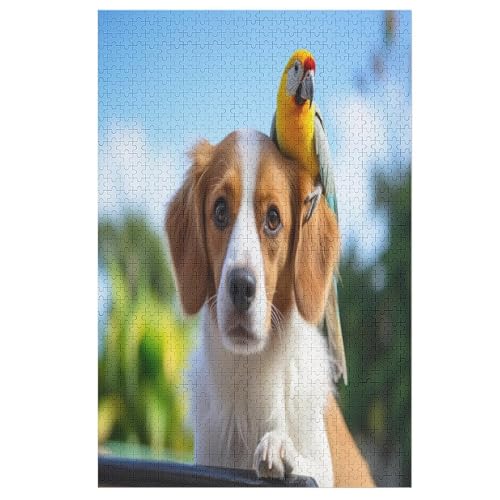süßer Hund Holzpuzzle 1000 Teile Klassische Puzzles Erwachsene Kinder Puzzle DIY Kit Holzspielzeug Einzigartiges Geschenk Moderne Wohnkultur （78×53cm） von AAPZY