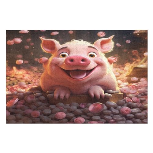 süßes Schwein Puzzle 1000 Teile, Holzpuzzle Für Erwachsene, Impossible Puzzle, Geschicklichkeitsspiel Für Die Ganze Familie, Puzzle Farbenfrohes Legespiel Kinder Puzzles （75×50cm） von AAPZY