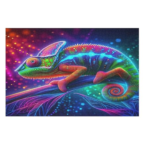 tierisches Chamäleon Puzzles 1000 Teile Erwachsener Kniffel Spaß Für Die Ganze Familie - 1000 Puzzleteilige Motive, Holzpuzzle Kinder Erwachsene, Impossible Puzzle Schwer （75×50cm） von AAPZY